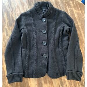 Cable Knit 100% Wool Button Sweater Jacket Fisherman Scandi Minimalist Boho S